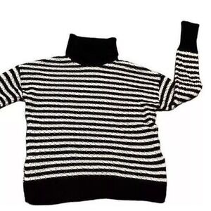 GAP S black white stripe Oldmoney fisherman turtle neck cleangirl preppy sweater